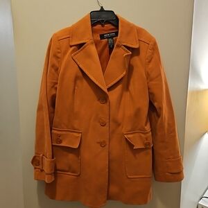 New York & Company Melon Orange Trench Coat Size Medium Vintage Y2k